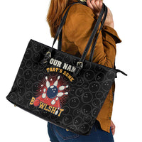 Flaming Bowling Ball Leather Tote Bag with Strike Explosion and Funny Quote Graphic on Bowling - Wonder Print Shop
