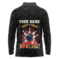 Flaming Bowling Ball Long Sleeve Polo Shirt with Strike Explosion and Funny Quote Graphic on Bowling - Wonder Print Shop