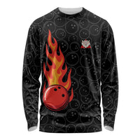 Flaming Bowling Ball Long Sleeve Shirt with Strike Explosion and Funny Quote Graphic on Bowling - Wonder Print Shop