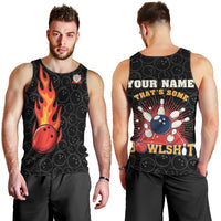 Flaming Bowling Ball Men Tank Top with Strike Explosion and Funny Quote Graphic on Bowling - Wonder Print Shop