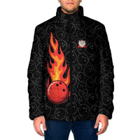 Flaming Bowling Ball Padded Jacket with Strike Explosion and Funny Quote Graphic on Bowling - Wonder Print Shop