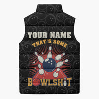 Flaming Bowling Ball Sleeveless Puffer Jacket with Strike Explosion and Funny Quote Graphic on Bowling - Wonder Print Shop