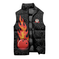 Flaming Bowling Ball Sleeveless Puffer Jacket with Strike Explosion and Funny Quote Graphic on Bowling - Wonder Print Shop