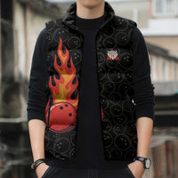 Flaming Bowling Ball Sleeveless Puffer Jacket with Strike Explosion and Funny Quote Graphic on Bowling - Wonder Print Shop