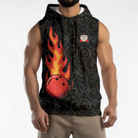 Flaming Bowling Ball Sleeveless Zip Hoodie with Strike Explosion and Funny Quote Graphic on Bowling - Wonder Print Shop