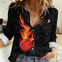 Flaming Bowling Ball Women Casual Shirt with Strike Explosion and Funny Quote Graphic on Bowling - Wonder Print Shop