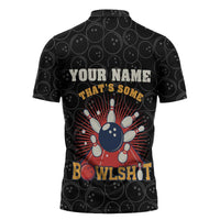 Flaming Bowling Ball Zipper Polo Shirt with Strike Explosion and Funny Quote Graphic on Bowling - Wonder Print Shop