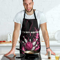 Pink Flaming Bowling Ball and Pins Apron with Lightning Effect Graphic Design - Wonder Print Shop