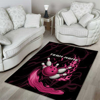 Pink Flaming Bowling Ball and Pins Area Rug with Lightning Effect Graphic Design - Wonder Print Shop
