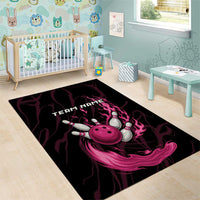 Pink Flaming Bowling Ball and Pins Area Rug with Lightning Effect Graphic Design - Wonder Print Shop