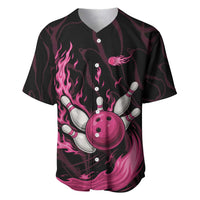 Pink Flaming Bowling Ball and Pins Baseball Jersey with Lightning Effect Graphic Design - Wonder Print Shop