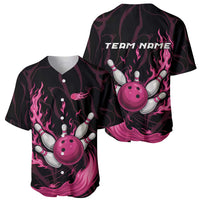 Pink Flaming Bowling Ball and Pins Baseball Jersey with Lightning Effect Graphic Design - Wonder Print Shop