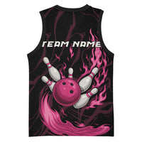 Pink Flaming Bowling Ball and Pins Basketball Jersey with Lightning Effect Graphic Design - Wonder Print Shop