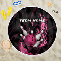 Pink Flaming Bowling Ball and Pins Beach Blanket with Lightning Effect Graphic Design - Wonder Print Shop