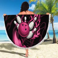 Pink Flaming Bowling Ball and Pins Beach Blanket with Lightning Effect Graphic Design - Wonder Print Shop