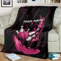 Pink Flaming Bowling Ball and Pins Blanket with Lightning Effect Graphic Design - Wonder Print Shop