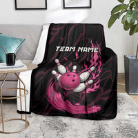 Pink Flaming Bowling Ball and Pins Blanket with Lightning Effect Graphic Design - Wonder Print Shop
