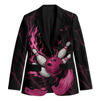 Pink Flaming Bowling Ball and Pins Blazer with Lightning Effect Graphic Design - Wonder Print Shop