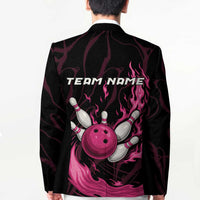 Pink Flaming Bowling Ball and Pins Blazer with Lightning Effect Graphic Design - Wonder Print Shop