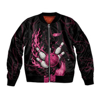 Pink Flaming Bowling Ball and Pins Bomber Jacket with Lightning Effect Graphic Design - Wonder Print Shop