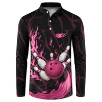 Pink Flaming Bowling Ball and Pins Button Sweatshirt with Lightning Effect Graphic Design - Wonder Print Shop