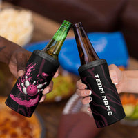 Pink Flaming Bowling Ball and Pins 4 in 1 Can Cooler Tumbler with Lightning Effect Graphic Design - Wonder Print Shop