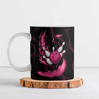 Pink Flaming Bowling Ball and Pins Ceramic Mug with Lightning Effect Graphic Design - Wonder Print Shop