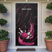 Pink Flaming Bowling Ball and Pins Door Cover with Lightning Effect Graphic Design - Wonder Print Shop