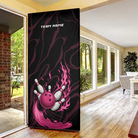 Pink Flaming Bowling Ball and Pins Door Cover with Lightning Effect Graphic Design - Wonder Print Shop