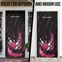 Pink Flaming Bowling Ball and Pins Door Cover with Lightning Effect Graphic Design - Wonder Print Shop