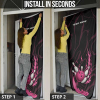 Pink Flaming Bowling Ball and Pins Door Cover with Lightning Effect Graphic Design - Wonder Print Shop