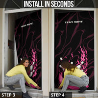Pink Flaming Bowling Ball and Pins Door Cover with Lightning Effect Graphic Design - Wonder Print Shop
