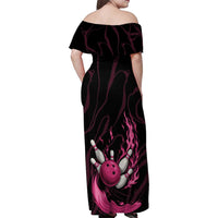 Pink Flaming Bowling Ball and Pins Family Matching Off Shoulder Maxi Dress and Hawaiian Shirt with Lightning Effect Graphic Design - Wonder Print Shop