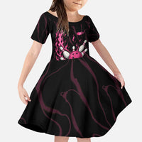 Pink Flaming Bowling Ball and Pins Family Matching Puletasi and Hawaiian Shirt with Lightning Effect Graphic Design - Wonder Print Shop