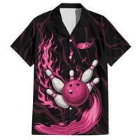Pink Flaming Bowling Ball and Pins Family Matching Puletasi and Hawaiian Shirt with Lightning Effect Graphic Design - Wonder Print Shop