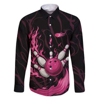 Pink Flaming Bowling Ball and Pins Family Matching Puletasi and Hawaiian Shirt with Lightning Effect Graphic Design - Wonder Print Shop