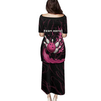 Pink Flaming Bowling Ball and Pins Family Matching Puletasi and Hawaiian Shirt with Lightning Effect Graphic Design - Wonder Print Shop