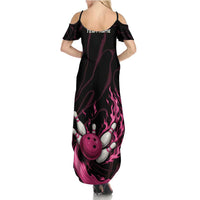 Pink Flaming Bowling Ball and Pins Family Matching Summer Maxi Dress and Hawaiian Shirt with Lightning Effect Graphic Design - Wonder Print Shop
