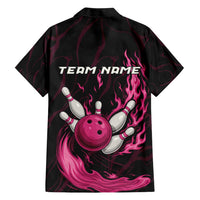 Pink Flaming Bowling Ball and Pins Hawaiian Shirt with Lightning Effect Graphic Design - Wonder Print Shop
