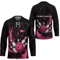 Pink Flaming Bowling Ball and Pins Hockey Jersey with Lightning Effect Graphic Design - Wonder Print Shop