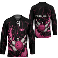 Pink Flaming Bowling Ball and Pins Hockey Jersey with Lightning Effect Graphic Design - Wonder Print Shop