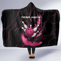 Pink Flaming Bowling Ball and Pins Hooded Blanket with Lightning Effect Graphic Design - Wonder Print Shop