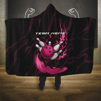 Pink Flaming Bowling Ball and Pins Hooded Blanket with Lightning Effect Graphic Design - Wonder Print Shop