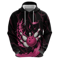 Pink Flaming Bowling Ball and Pins Hoodie with Lightning Effect Graphic Design - Wonder Print Shop
