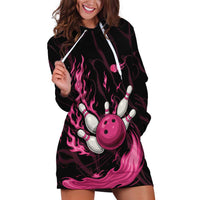 Pink Flaming Bowling Ball and Pins Hoodie Dress with Lightning Effect Graphic Design - Wonder Print Shop