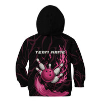 Pink Flaming Bowling Ball and Pins Kid Hoodie with Lightning Effect Graphic Design - Wonder Print Shop