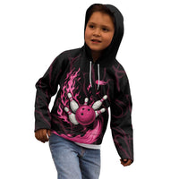 Pink Flaming Bowling Ball and Pins Kid Hoodie with Lightning Effect Graphic Design - Wonder Print Shop