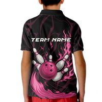 Pink Flaming Bowling Ball and Pins Kid Polo Shirt with Lightning Effect Graphic Design - Wonder Print Shop