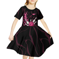 Pink Flaming Bowling Ball and Pins Kid Short Sleeve Dress with Lightning Effect Graphic Design - Wonder Print Shop