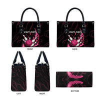 Pink Flaming Bowling Ball and Pins Leather Bag with Lightning Effect Graphic Design - Wonder Print Shop